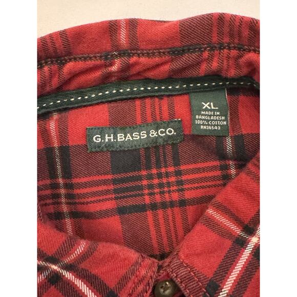 GH Bass Red Plaid LS Button Up Shirt Heavy Flannel Cotton Sz XL Gorpcore Work - Picture 4 of 6